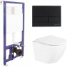 Комплект унитаза BelBagno Uno BB3105CHR/SC с инсталляцией Berges Novum L5 040215 с сиденьем Микролифт и Черной матовой клавишей смыва фаянс подвесной