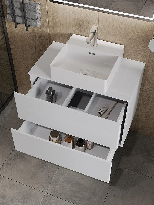 Тумба с раковиной Orange Otto 75 Ot-75TuMDF+B04-405W подвесная цвет Белый глянец