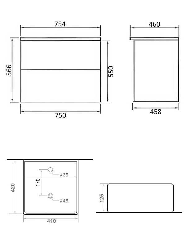 Тумба с раковиной Orange Otto 75 Ot-75TuMDF+B04-405W подвесная цвет Белый глянец