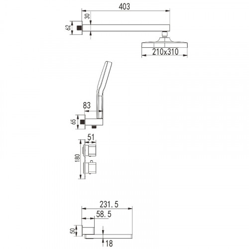 Душевая система Rose R15F R1595F с термостатом Белая Хром