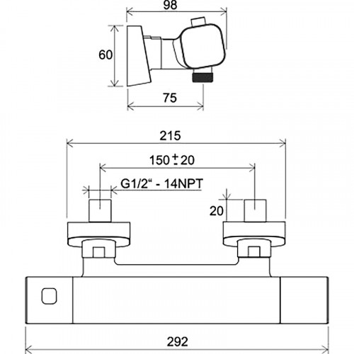 Смеситель для душа Ravak 10° Free X070154 с термостатом Черный матовый латунь на стену