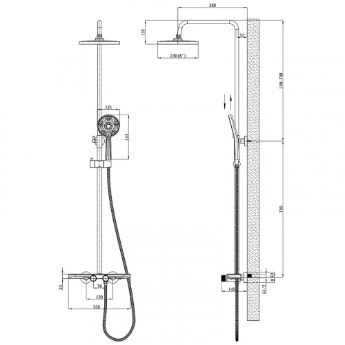 Душевая система ESKO STT2000 с термостатом Хром латунь на стену