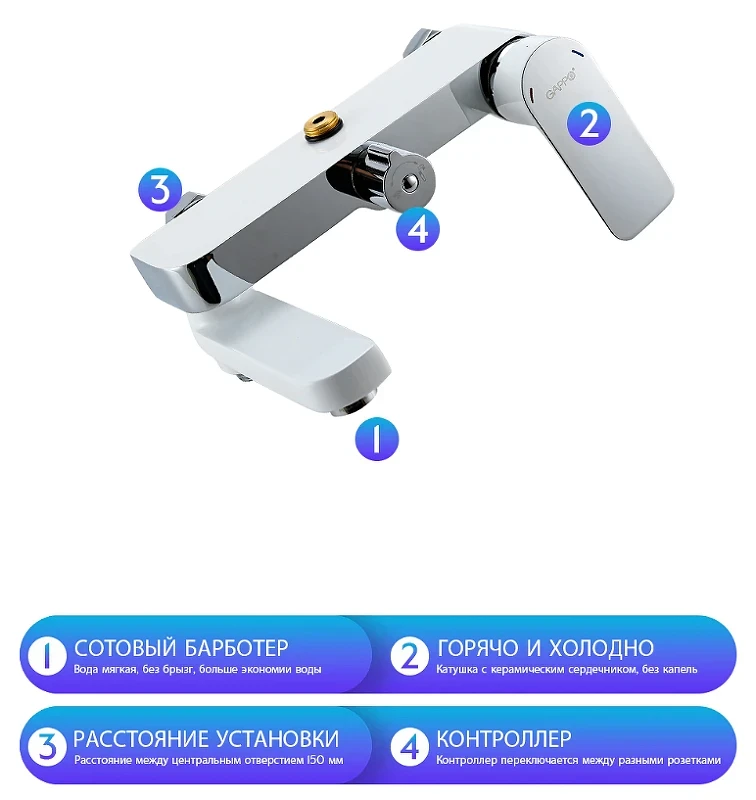 Душевая система Gappo G48 G2448 Белая Хром латунь на стену
