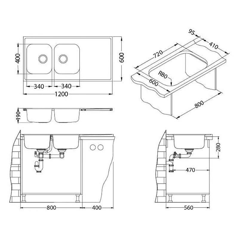 Кухонная мойка Alveus Classic Pro 100 SAT-90 1200x600 1130474 Сатинированная сталь нержавеющая сталь накладная
