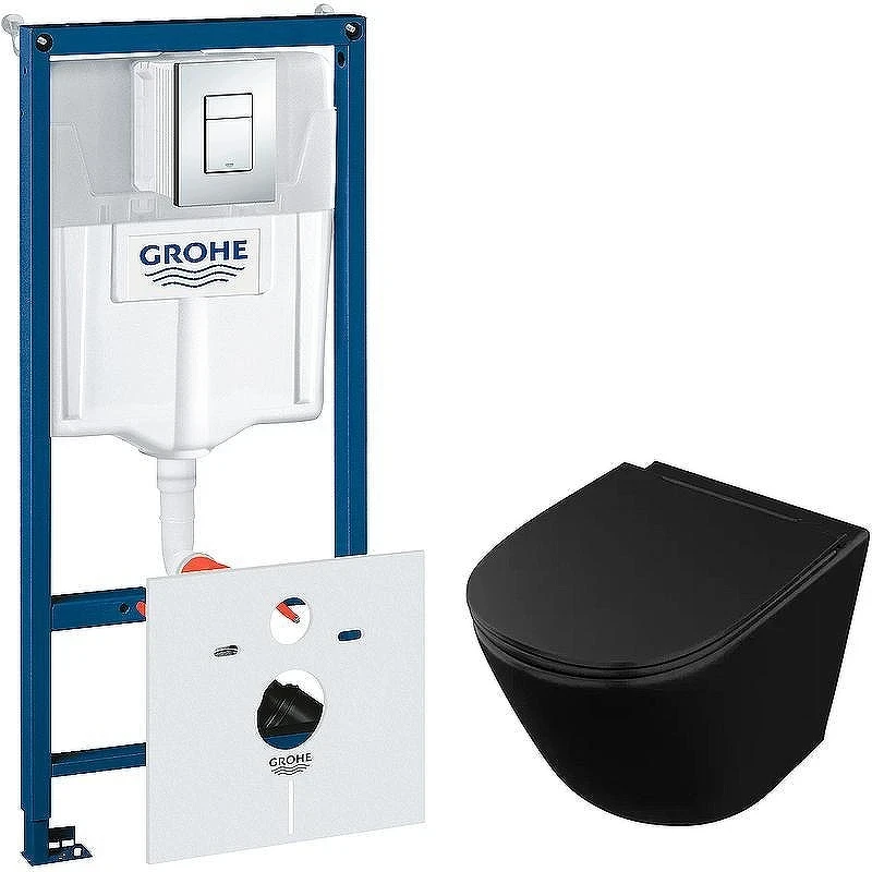 Унитаз с инсталляцией Owl 1975 Vind Cirkel-H OWLT190305 + Grohe Rapid SL 38775001 с сиденьем Микролифт и клавишей смыва Хром