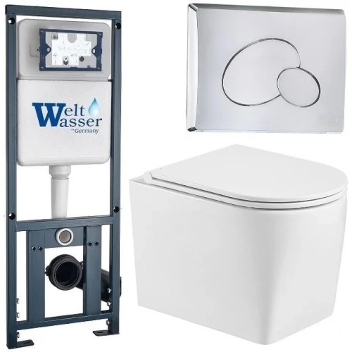 Комплект унитаза с инсталляцией WeltWasser MARBERG 410 + NESENBACH 004 GL-WT + MAR 410 RD-CR 10000008940 цвет Белый глянцевый с сиденьем Микролифт и клавишей смыва цвет Хром