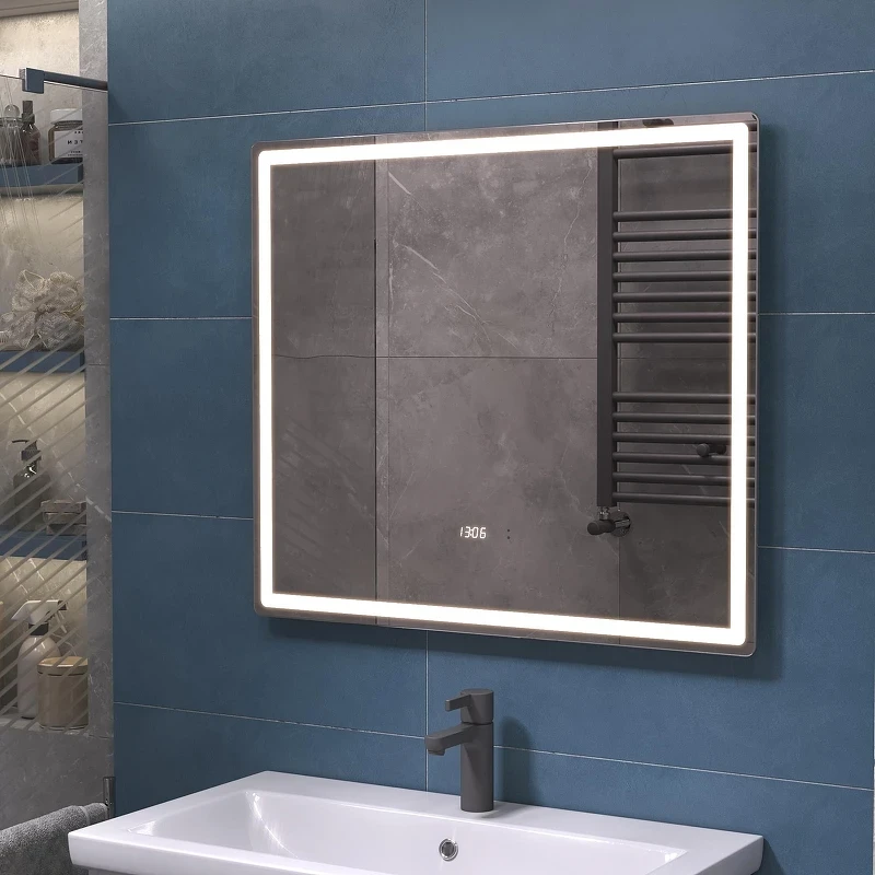 Зеркало Vigo Geometry Luxe 80 210 с подсветкой с бесконтактным выключателем с диммером с подогревом и часами