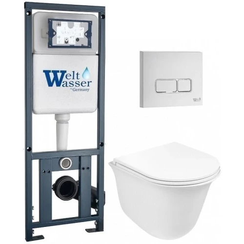 Комплект унитаза с инсталляцией WeltWasser MARBERG 410 + TELBACH 004 GL-WT + MAR 410 SE GL-WT 10000011128 цвет Белый глянцевый с сиденьем Микролифт и клавишей смыва цвет Белый глянцевый