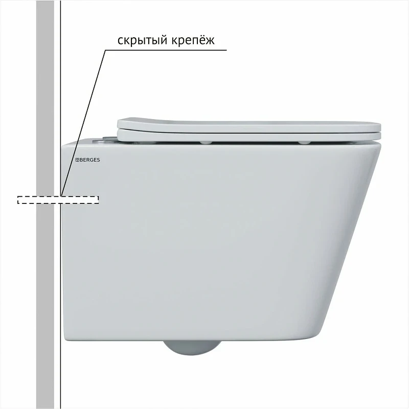 Комплект унитаза Berges Floe S Rimless с инсталляцией Atom 043368 с сиденьем Микролифт и Белой клавишей смыва фарфор подвесной