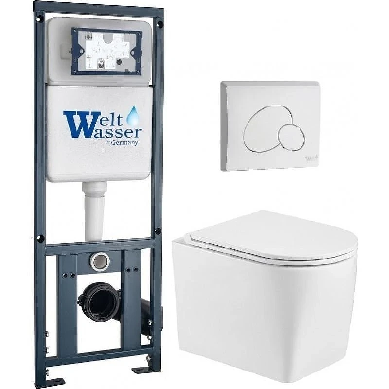 Комплект унитаза с инсталляцией WeltWasser MARBERG 410 + NESENBACH 004 GL-WT + MAR 410 RD GL-WT 10000011719 цвет Белый глянцевый с сиденьем Микролифт и клавишей смыва цвет Белый глянцевый