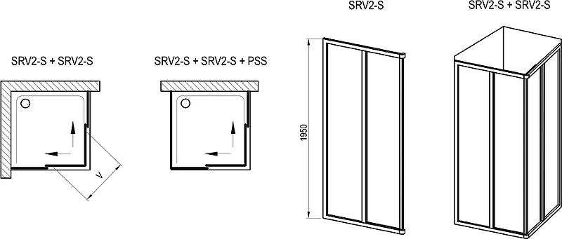 Душевая дверь Ravak Supernova SRV2-90 195 S 14V703O211 профиль Черный пластик Pearl