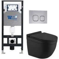 Комплект унитаза с инсталляцией WeltWasser AMBERG 506 + HEIMBACH 043 MT-BL + AMBERG RD-CR 10000012237 цвет Черный матовый с сиденьем Микролифт и клавишей смыва цвет Хром