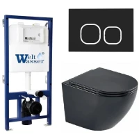 Комплект унитаза с инсталляцией WeltWasser BAMBERG 525 + MERZBACH 043 MT-BL + BAMBERG BL 10000012904 цвет Черный матовый с сиденьем Микролифт и клавишей смыва цвет Черный