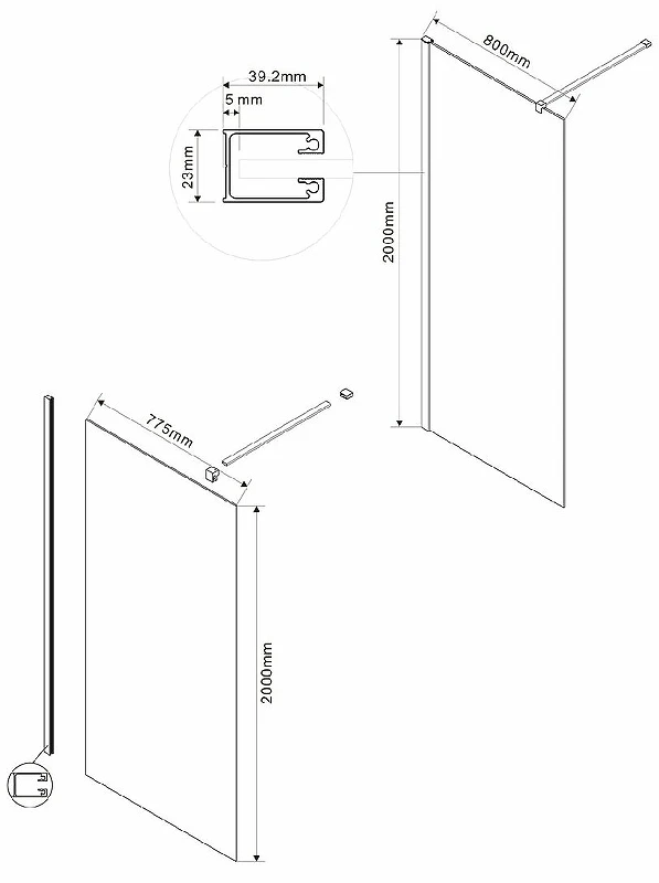 Душевая перегородка Vincea Walk-In 80 VSW-1H800CLG профиль Золото матовое стекло прозрачное