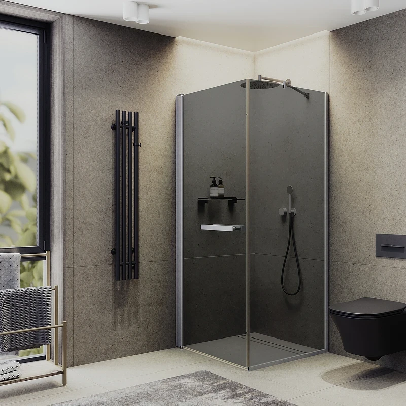 Душевой уголок Maybah Glass MGY-1321-5 900x900x1975 на монопетле Хром матовый стекло графитовое