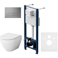 Комплект унитаза с инсталляцией AM.PM Spirit V2.0 FlashClean IS47031.701700 с сиденьем Микролифт и клавишей смыва Никель матовый фарфор подвесной