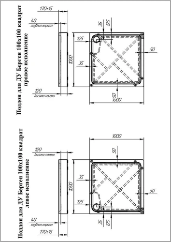 Акриловый поддон для душа Radomir Берген SQ 100x100 1-11-2-0-0-348 цвет Белый слив Хром