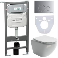 Комплект унитаза с инсталляцией Ceramicanova Metropol CN4002_1001M_1000 с сиденьем Микролифт и клавишей смыва Хром матовый фарфор подвесной