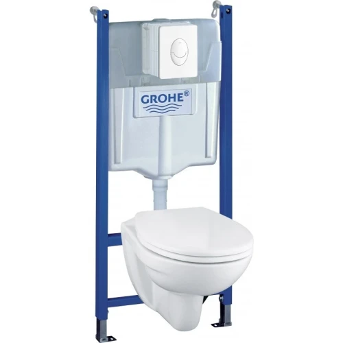 Комплект унитаза с инсталляцией Grohe Solido 39116000 с сиденьем Микролифт с Белой клавишей смыва фаянс подвесной
