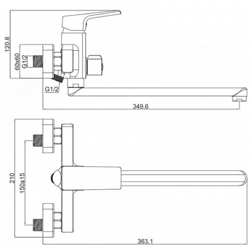 Смеситель для ванны D-Lin D147368-2 универсальный Хром силумин на стену