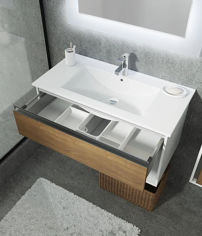 Тумба с раковиной SanVit Контур 75 kkont075 с фактурой под дерево подвесная Лиственница МДФ / ЛДСП
