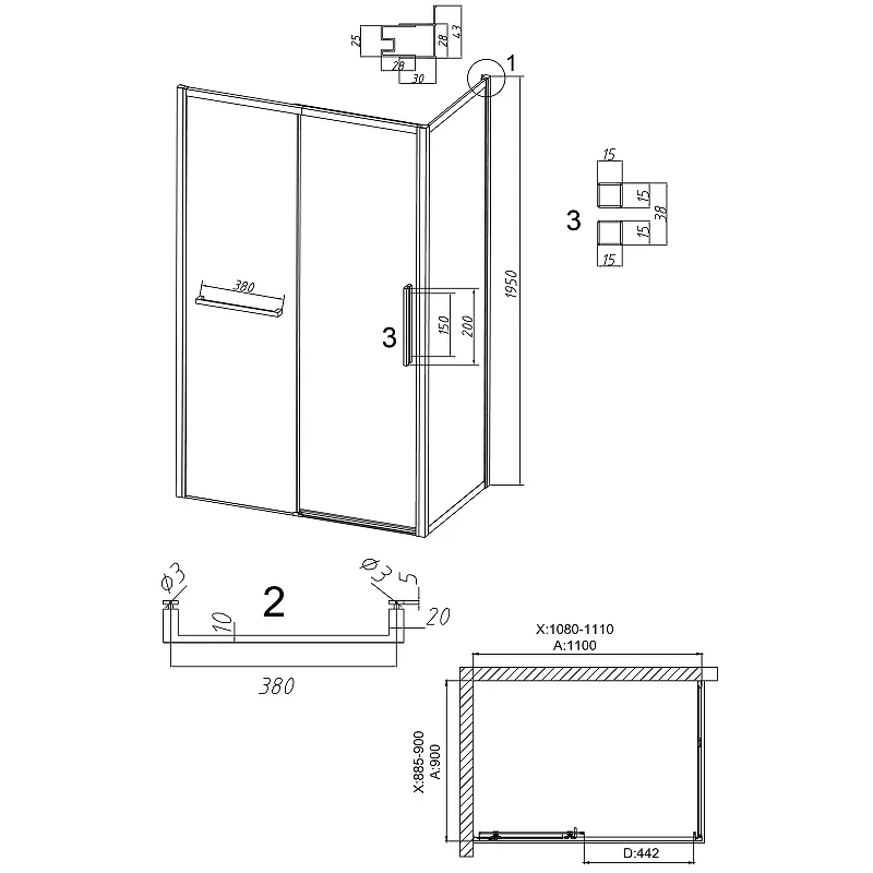 Душевой уголок Grossman Style 110х90 120.K33.05.1190.21.02 профиль Черный матовый стекло шиншилла