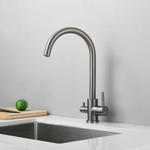 Смеситель для кухни Haiba HB43828-3 цвет Оружейная сталь