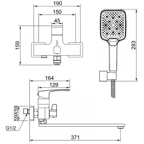 Смеситель для ванны Raglo R01.22 универсальный Хром латунь на стену