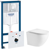 Комплект унитаза WeltWasser Merzbach 043 GL-WT 10000009939 с инсталляцией Grohe Rapid SL 38775001 с сиденьем Микролифт и клавишей смыва Хром фаянс подвесной