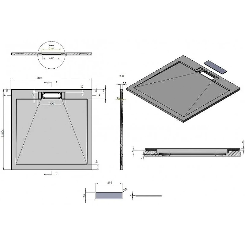 Душевой поддон из искусственного камня Esbano Luxe ESP-LX119W 110x90 ESPLX 119W Белый матовый