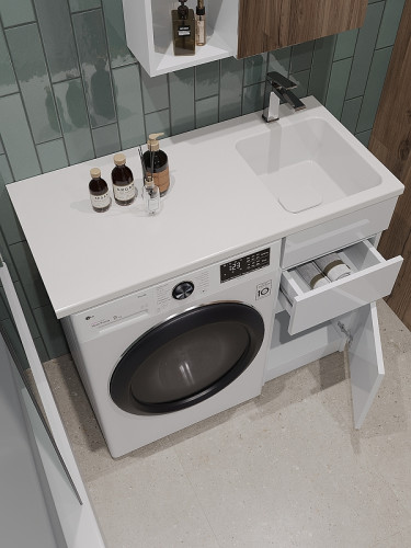 Раковина Orange 100 R ST-100RAR с местом под стиральную машину Белая искусственный камень (литьевой мрамор) с местом под стиральную машину, полувстраиваемая