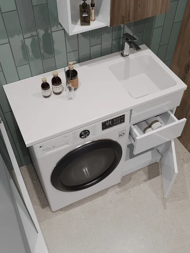 Раковина Orange 100 R ST-100RAR с местом под стиральную машину Белая искусственный камень (литьевой мрамор) с местом под стиральную машину, полувстраиваемая