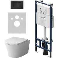 Комплект унитаза с инсталляцией AM.PM MasterFit IS100238.DX35C1700 с сиденьем Микролифт и Черной матовой клавишей смыва фарфор подвесной