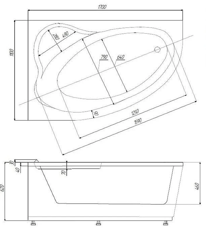 Акриловая ванна Azario Laura 170х110 R AV.0051170 цвет Белый