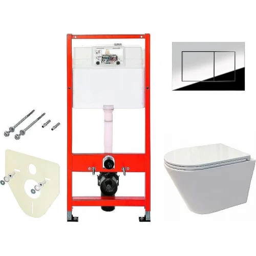 Комплект унитаза Koller Pool Orion OR-0515-RW с инсталляцией Tece Profil 9400412 с сиденьем Микролифт и клавишей смыва Хром глянцевый