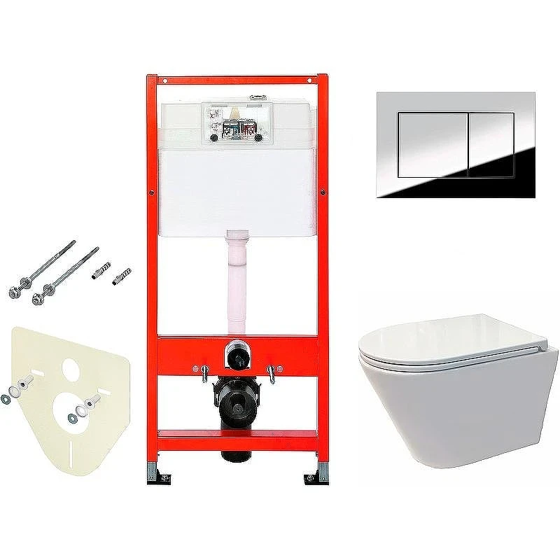 Комплект унитаза Koller Pool Orion OR-0515-RW с инсталляцией Tece Profil 9400412 с сиденьем Микролифт и клавишей смыва Хром глянцевый
