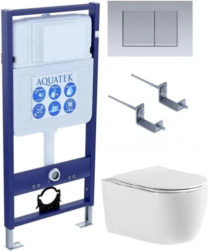 Комплект унитаза с инсталляцией Aquatek Set Aquatek ЕВРОПА cmp011 цвет Белый с сиденьем Микролифт и клавишей смыва цвет Хром матовый