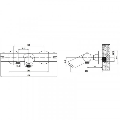 Смеситель для ванны ESKO Mikros T3054 Black с термостатом Черный матовый латунь на стену