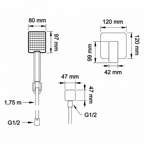 Смеситель для душа Swedbe Platta 5551B Черный матовый латунь встраиваемый