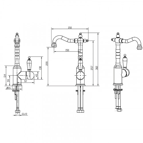Смеситель для раковины Boheme Brillante Ripresa 342 Хром латунь