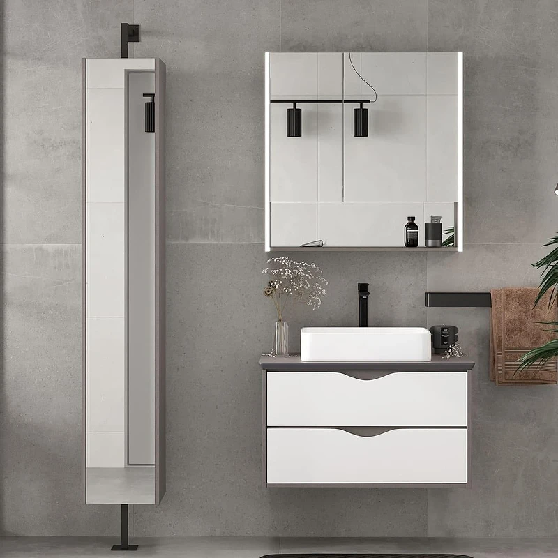 Зеркальный шкаф Equil Smile 80 szSMILE80 с подсветкой цвет Лен анрацит