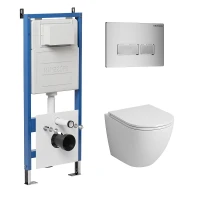 Унитаз с инсталляцией Grossman Pragma 97.4455SQ.03.110 цвет Белый глянцевый с сиденьем Микролифт с клавишей смыва цвет Хром