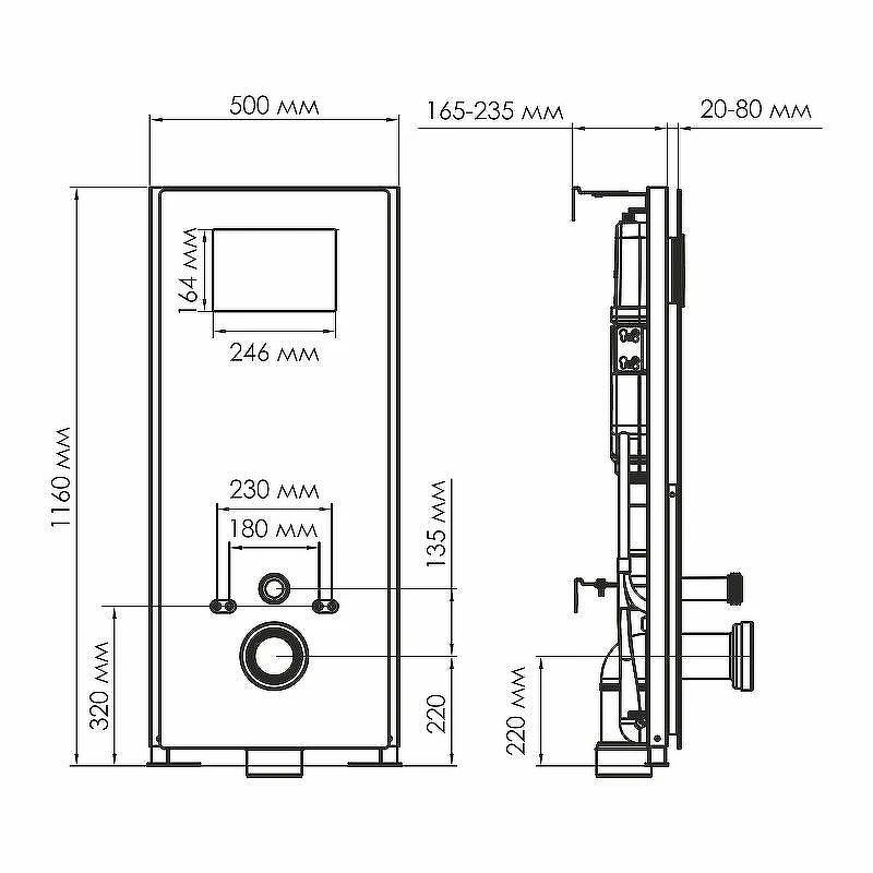 Инсталляция WasserKRAFT Abens 20TLT.010.ME.BL.MB02 для унитаза Черное стекло с Черной матовой клавишей смыва