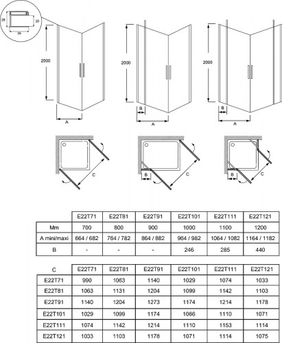 Душевая дверь Jacob Delafon Contra 100 E22T101-GA профиль Хром стекло прозрачное