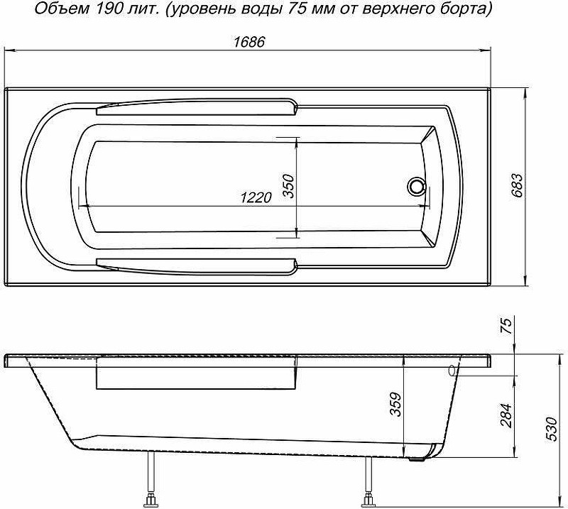 Акриловая ванна Aquanet Extra 170x70 205482 без гидромассажа