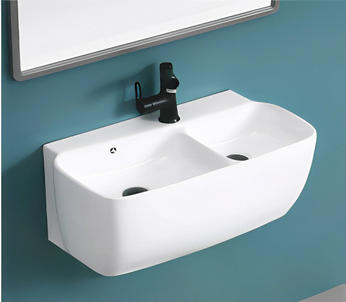 Раковина CeramaLux 68 A1009 двойная Белая глянцевая