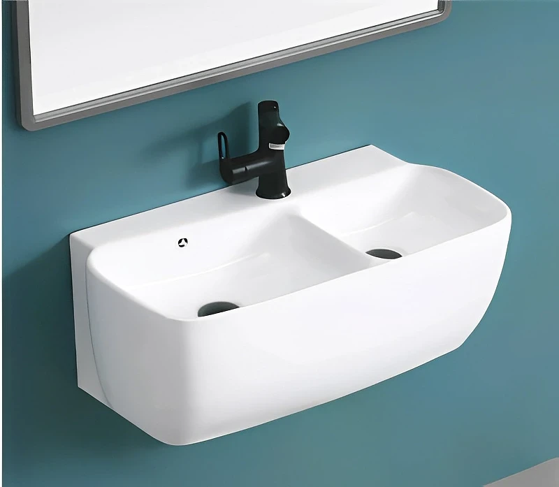 Раковина CeramaLux 68 A1009 двойная Белая глянцевая