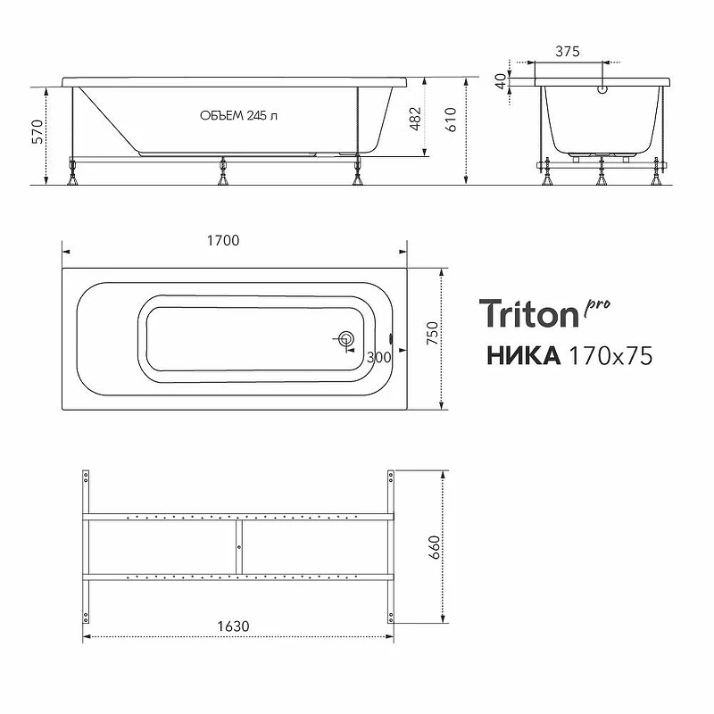 Акриловая ванна Triton Ника 170х75 Щ0000062042 цвет Белый