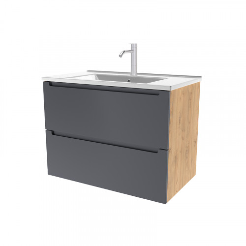 Тумба под раковину ЗОВ Дион 80 D80GD подвесная цвет Графит матовый Дуб медовый