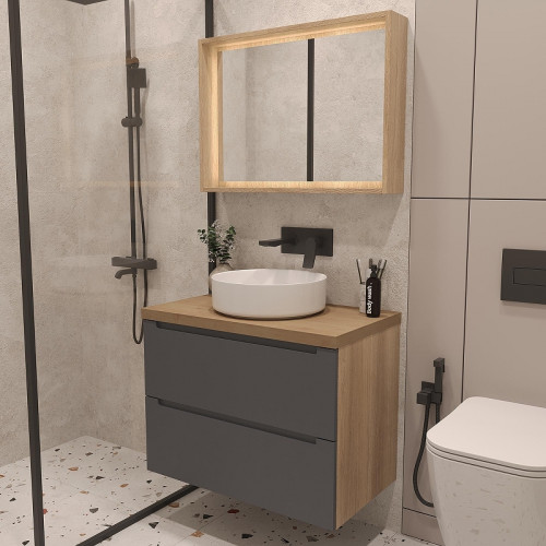 Тумба под раковину ЗОВ Дион 80 D80GD подвесная цвет Графит матовый Дуб медовый